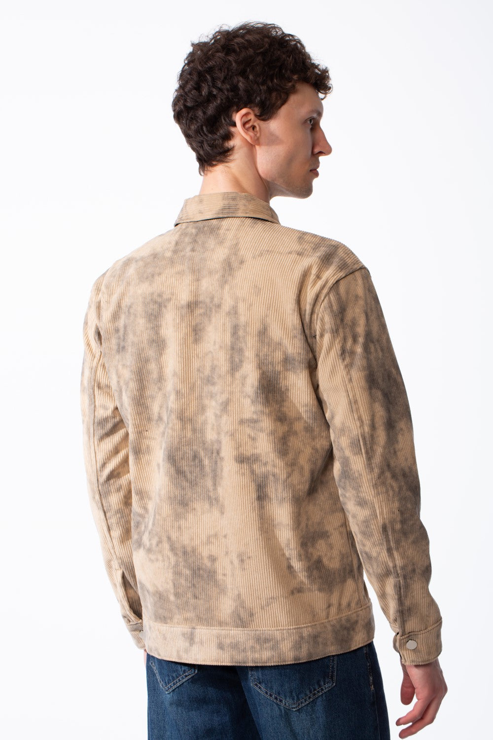 Men's Long Sleeve Classic Neck With Marble Pattern Flap Closure Chest Pockets Textured Ripped Fabric Slim Fit Jacket