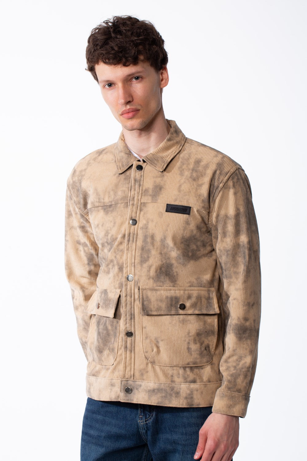 Men's Long Sleeve Classic Neck With Marble Pattern Flap Closure Chest Pockets Textured Ripped Fabric Slim Fit Jacket