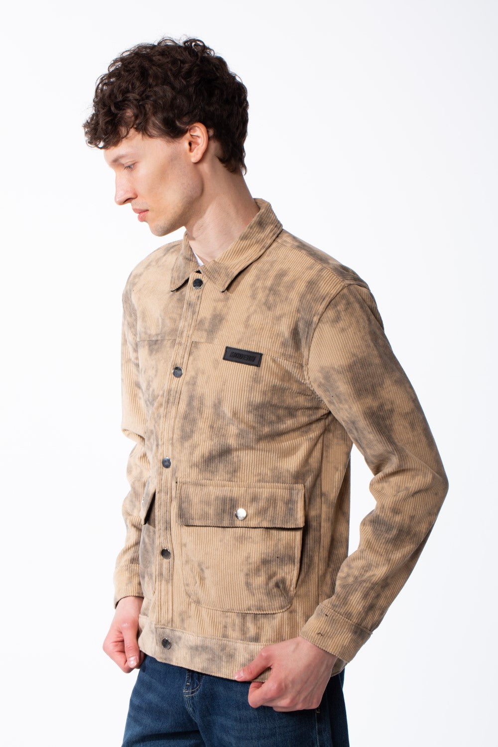 Men's Long Sleeve Classic Neck With Marble Pattern Flap Closure Chest Pockets Textured Ripped Fabric Slim Fit Jacket