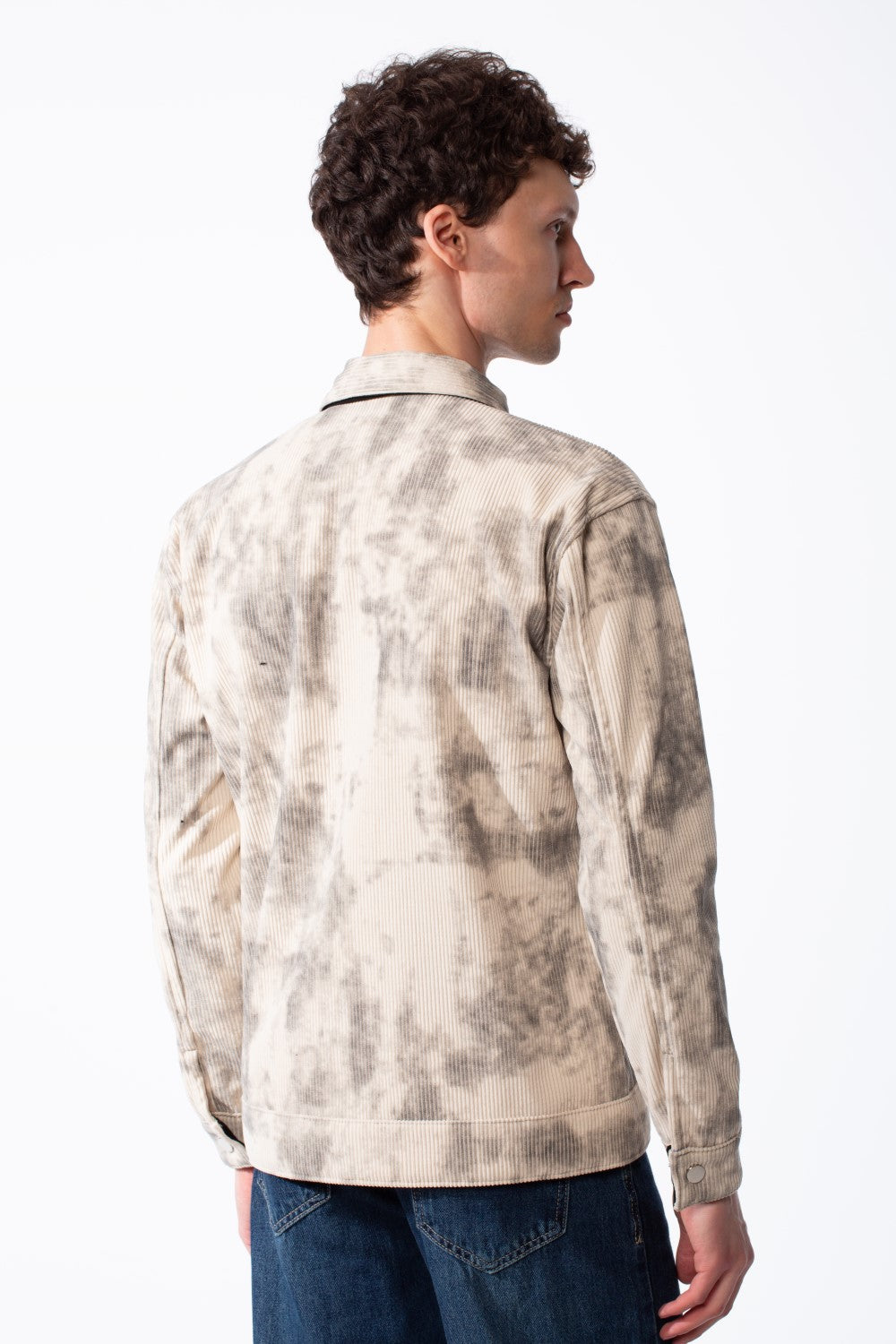 Men's Long Sleeve Classic Neck With Marble Pattern Flap Closure Chest Pockets Textured Ripped Fabric Slim Fit Jacket
