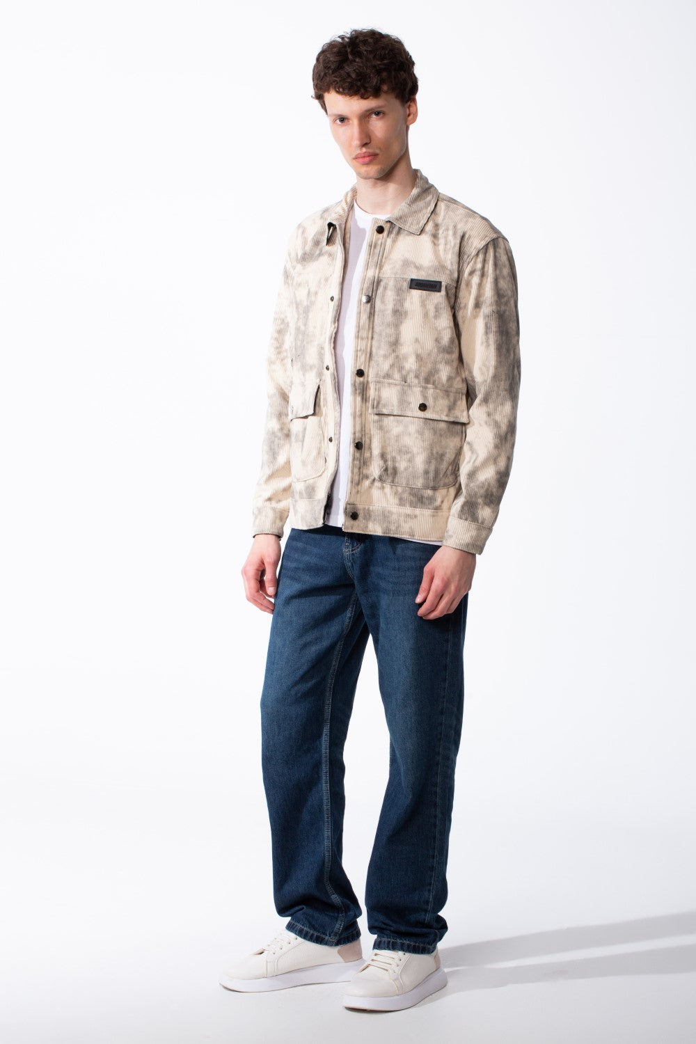 Men's Long Sleeve Classic Neck With Marble Pattern Flap Closure Chest Pockets Textured Ripped Fabric Slim Fit Jacket