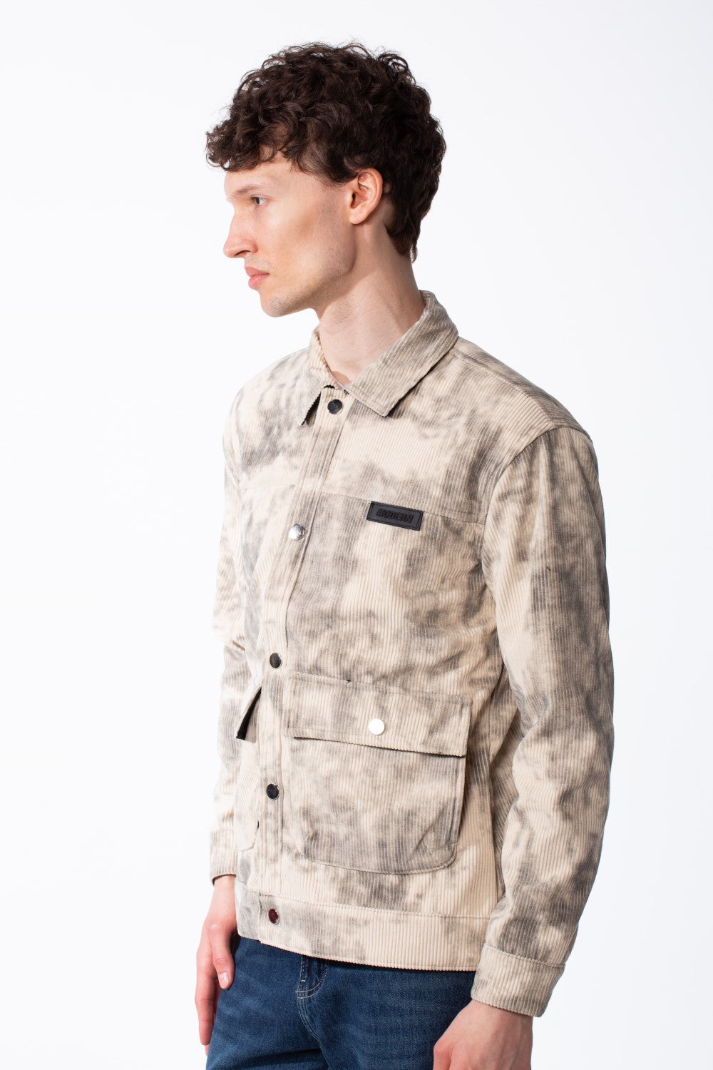 Men's Long Sleeve Classic Neck With Marble Pattern Flap Closure Chest Pockets Textured Ripped Fabric Slim Fit Jacket