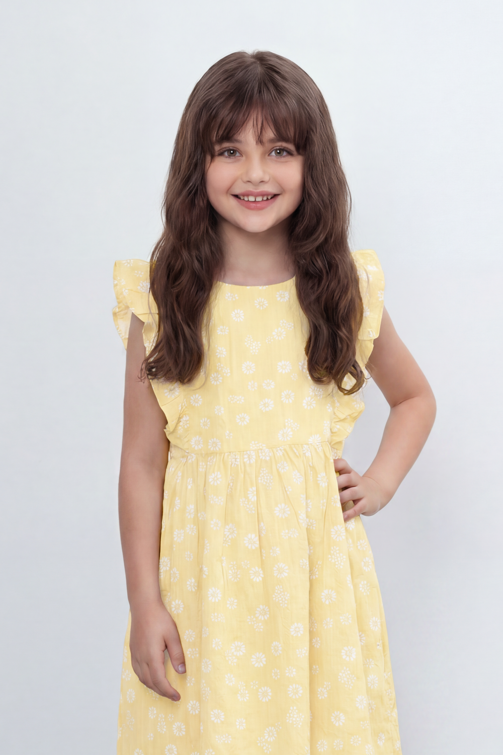 Girl's Tomato Store Meadow Bloom Tie Back Dress With Seersucker Woven Texture Allover Daisy Floral Print Front And Back