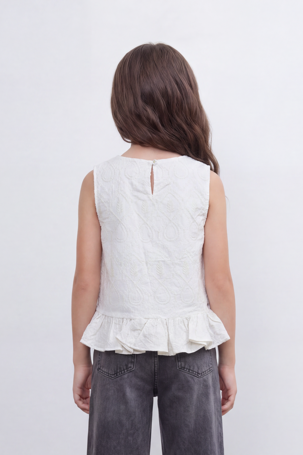 Girl's Tomato Store Boho Paisley Blouse Allover Raised Paisley Artwork Across Body Scalloped Hem Detail