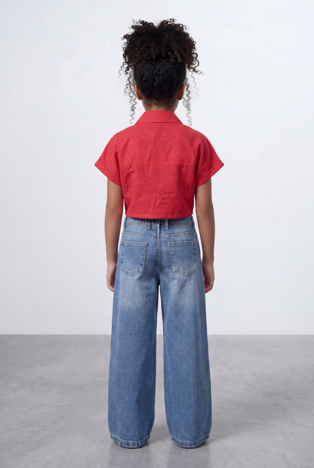 Girl's Tomato Store Tie Front Shirt Cropped Silhouette Button Down Design Rolled Sleeve Detail