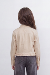 Girl's Tomato Store Prairie Frill Slim Fit Blouse Woven Texture Plain Solid Surface Gathered Frill Hem Side Tie Detail