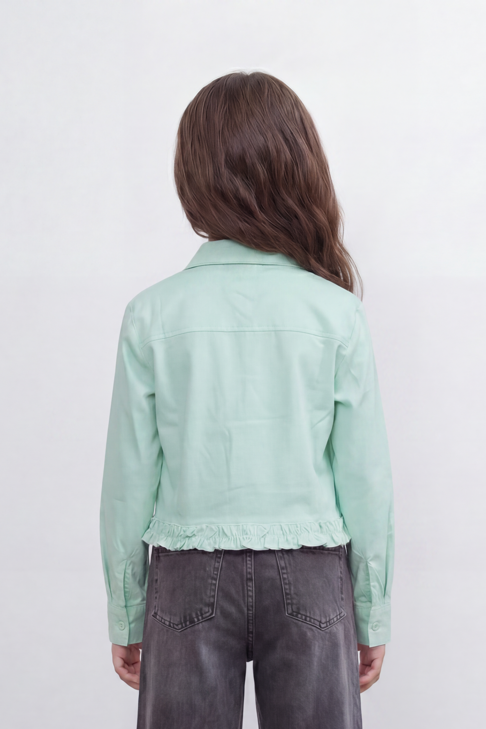 Girl's Tomato Store Prairie Frill Slim Fit Blouse Woven Texture Plain Solid Surface Gathered Frill Hem Side Tie Detail