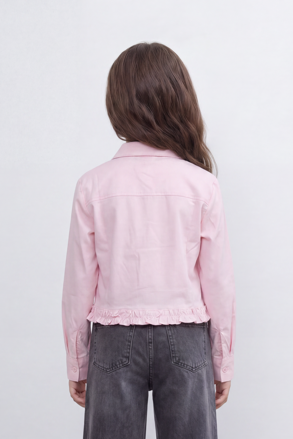 Girl's Tomato Store Prairie Frill Slim Fit Blouse Woven Texture Plain Solid Surface Gathered Frill Hem Side Tie Detail