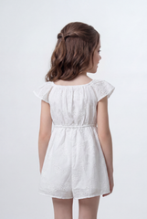 Girl's Tomato Store Broderie Romper Embroidered Eyelet Fabric Flutter Sleeve Detail Jumpsuit