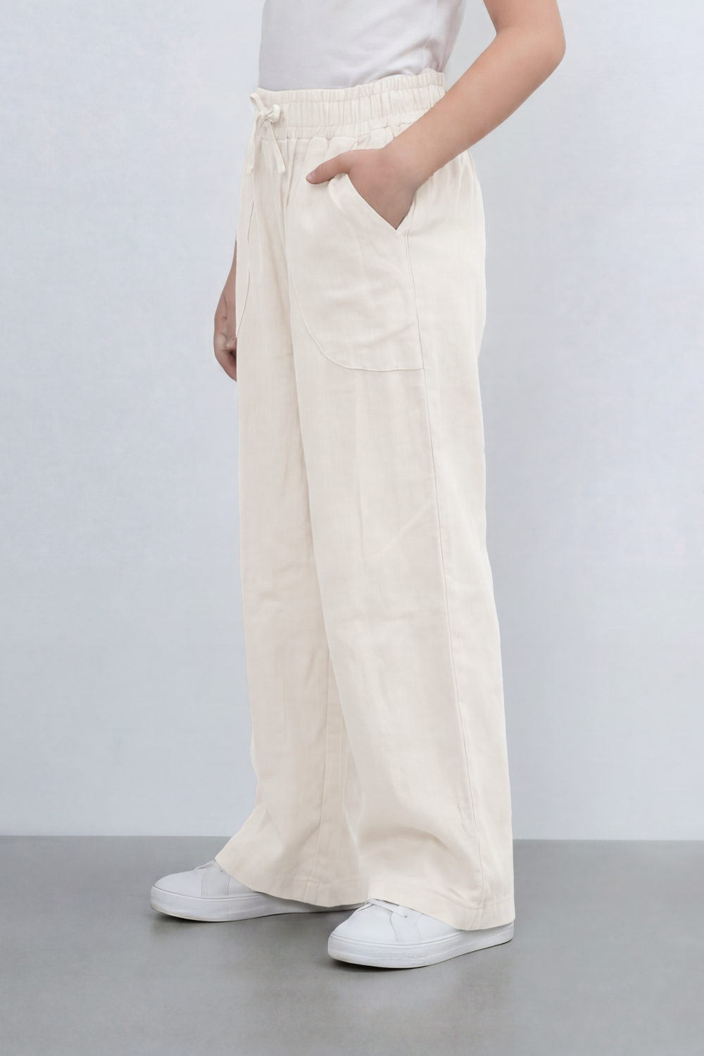 Girl's Tomato Store Easy Terrain Wide Leg Pants With Linen Look Slub Texture Soft Garment Washed Surface Curved Pocket Detail