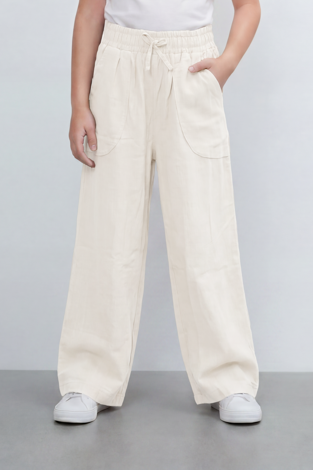 Girl's Tomato Store Easy Terrain Wide Leg Pants With Linen Look Slub Texture Soft Garment Washed Surface Curved Pocket Detail