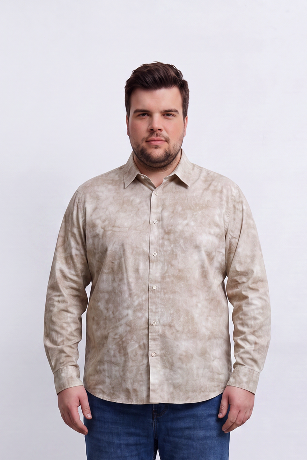 Men's Tomato Store Big Size Washed Oversize Shirt Cloud Dye Effect Long Sleeve Button Front Soft Textured Finish