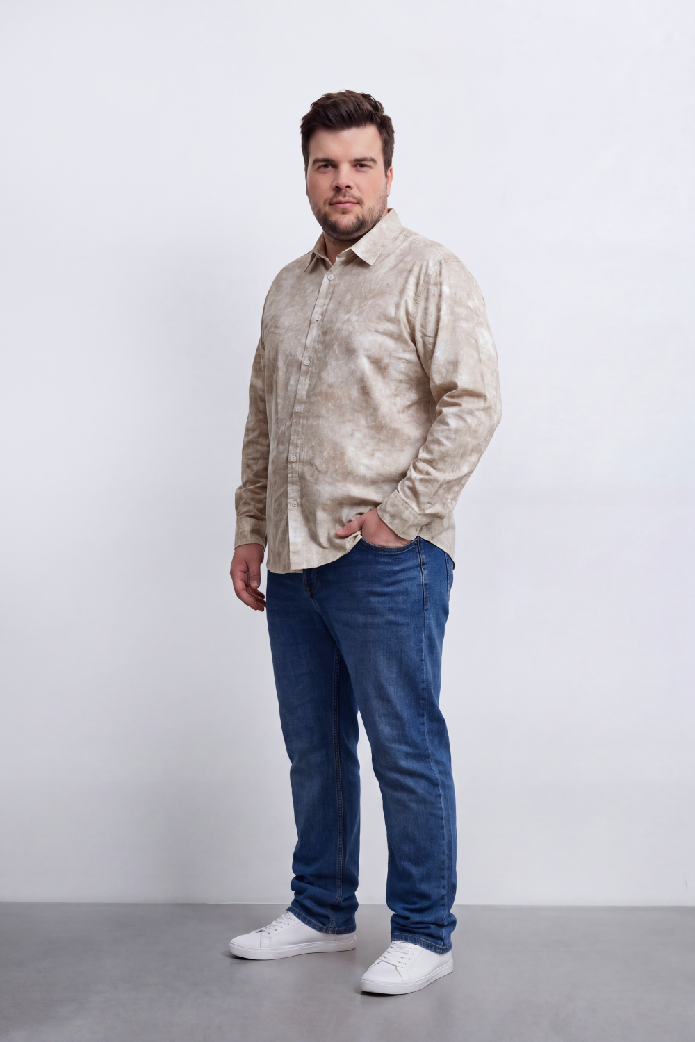 Men's Tomato Store Big Size Washed Oversize Shirt Cloud Dye Effect Long Sleeve Button Front Soft Textured Finish