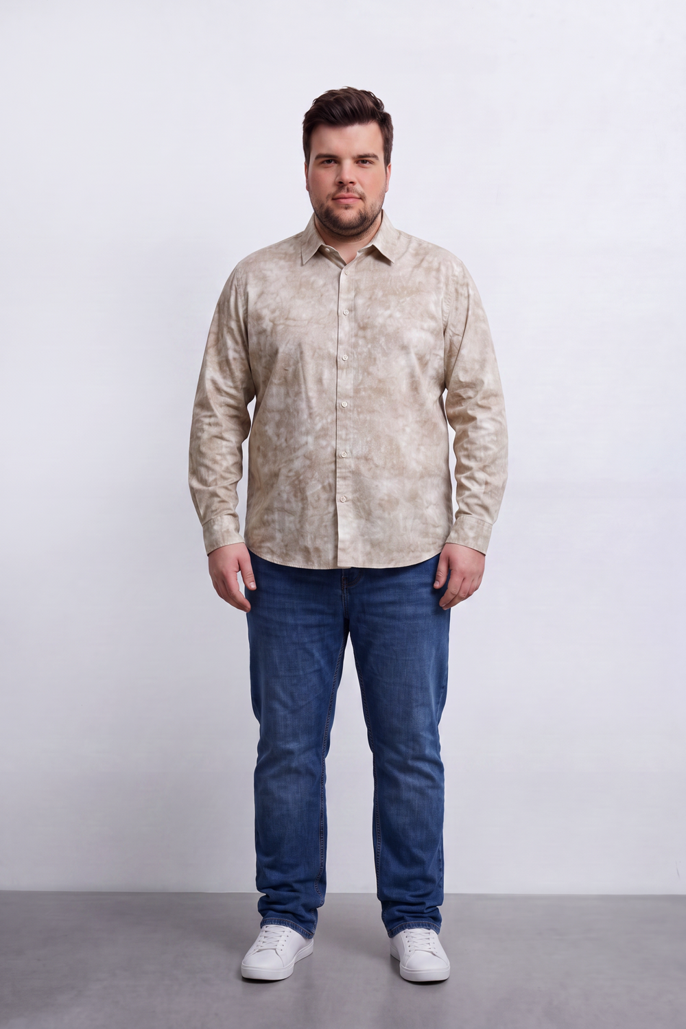 Men's Tomato Store Big Size Washed Oversize Shirt Cloud Dye Effect Long Sleeve Button Front Soft Textured Finish
