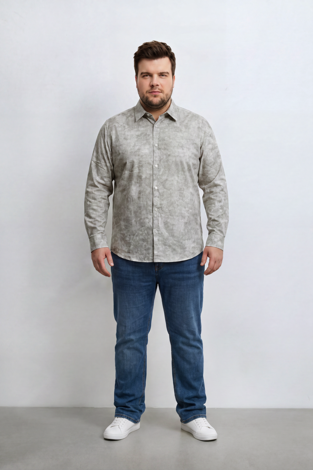 Men's Tomato Store Big Size Washed Oversize Shirt Cloud Dye Effect Long Sleeve Button Front Soft Textured Finish