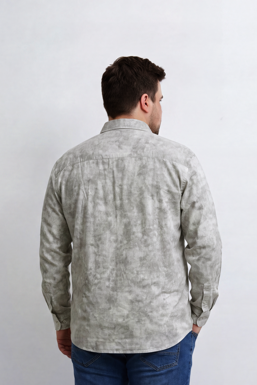 Men's Tomato Store Big Size Washed Oversize Shirt Cloud Dye Effect Long Sleeve Button Front Soft Textured Finish