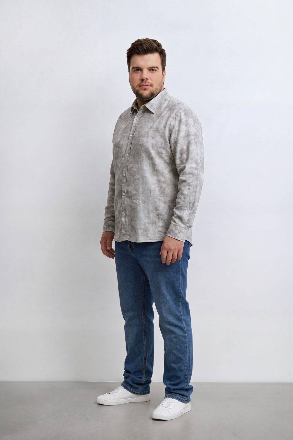 Men's Tomato Store Big Size Washed Oversize Shirt Cloud Dye Effect Long Sleeve Button Front Soft Textured Finish