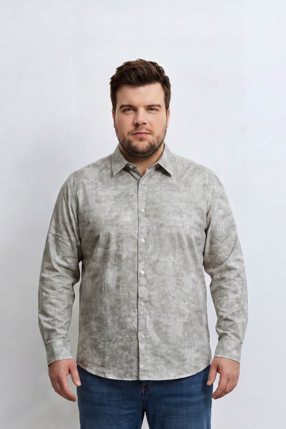 Men's Tomato Store Big Size Washed Oversize Shirt Cloud Dye Effect Long Sleeve Button Front Soft Textured Finish