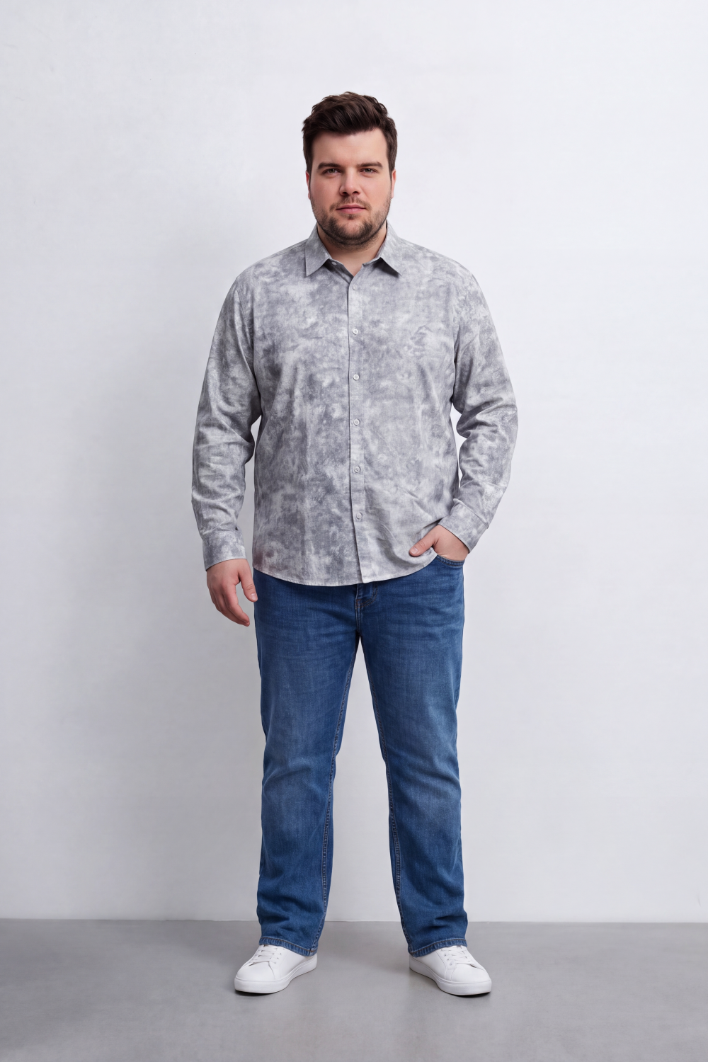 Men's Tomato Store Big Size Washed Oversize Shirt Cloud Dye Effect Long Sleeve Button Front Soft Textured Finish