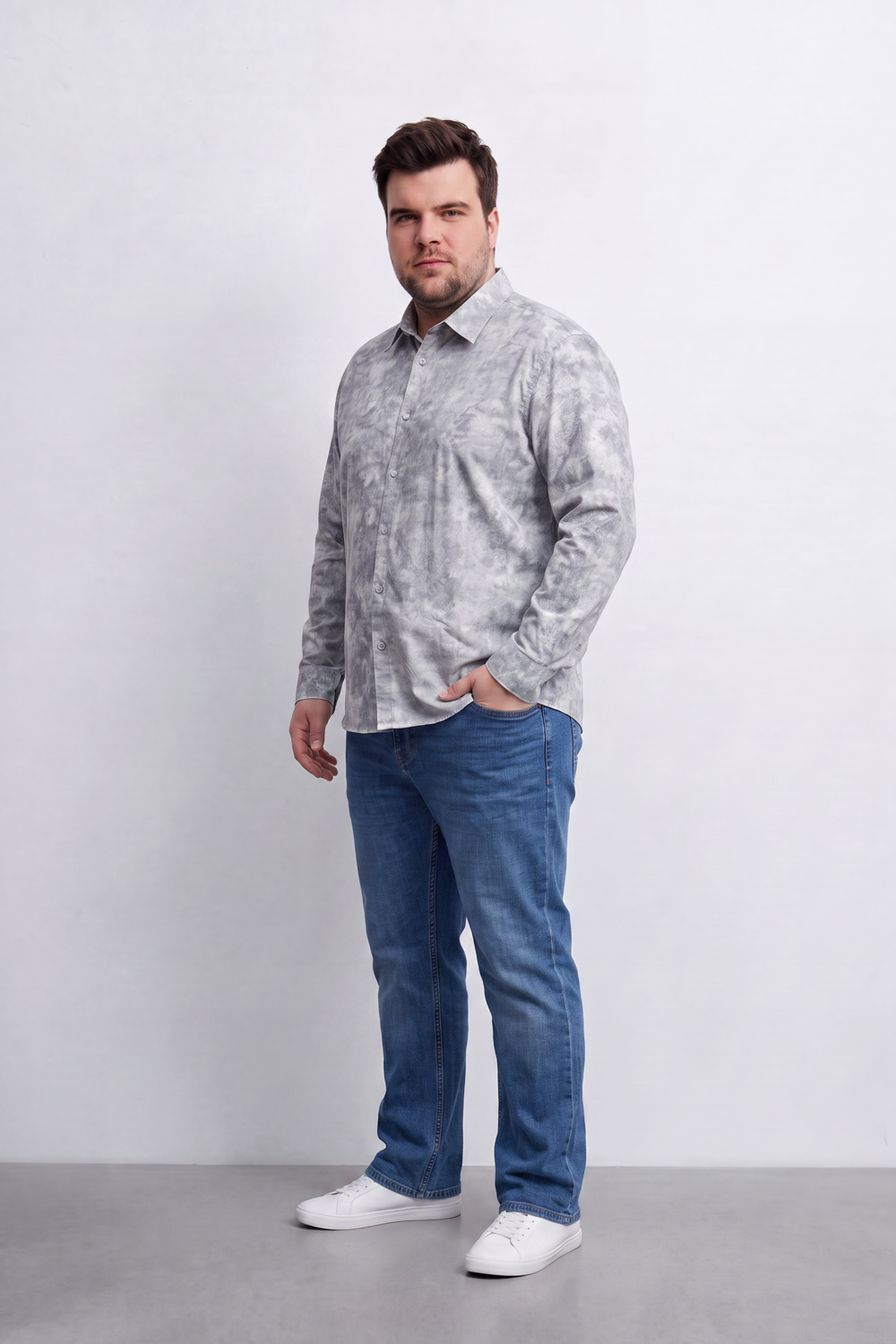 Men's Tomato Store Big Size Washed Oversize Shirt Cloud Dye Effect Long Sleeve Button Front Soft Textured Finish