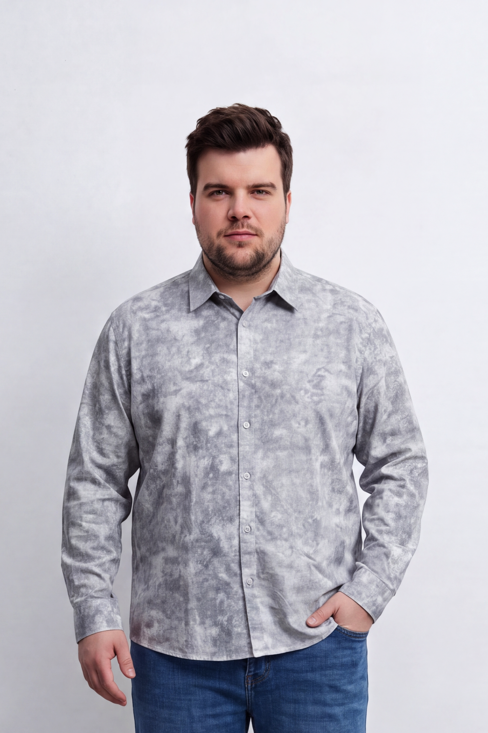 Men's Tomato Store Big Size Washed Oversize Shirt Cloud Dye Effect Long Sleeve Button Front Soft Textured Finish