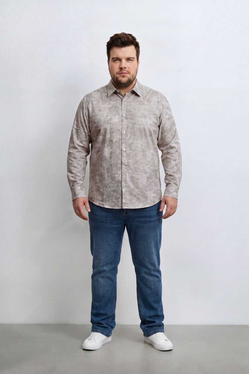 Men's Tomato Store Big Size Washed Oversized Shirt Cloud Dye Effect Long Sleeve Button Front Soft Textured Finish