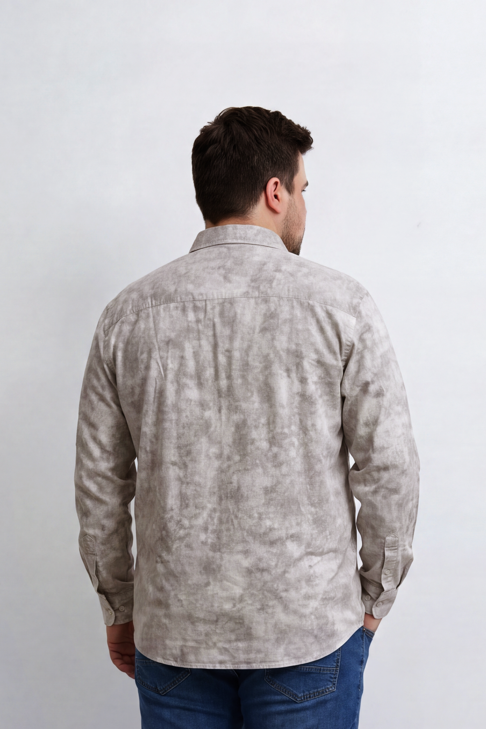 Men's Tomato Store Big Size Washed Oversized Shirt Cloud Dye Effect Long Sleeve Button Front Soft Textured Finish