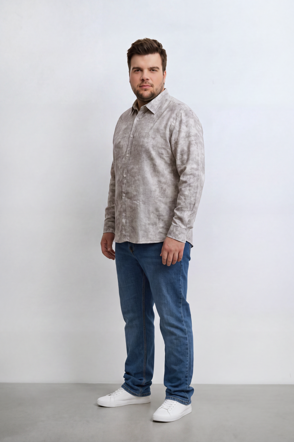 Men's Tomato Store Big Size Washed Oversized Shirt Cloud Dye Effect Long Sleeve Button Front Soft Textured Finish