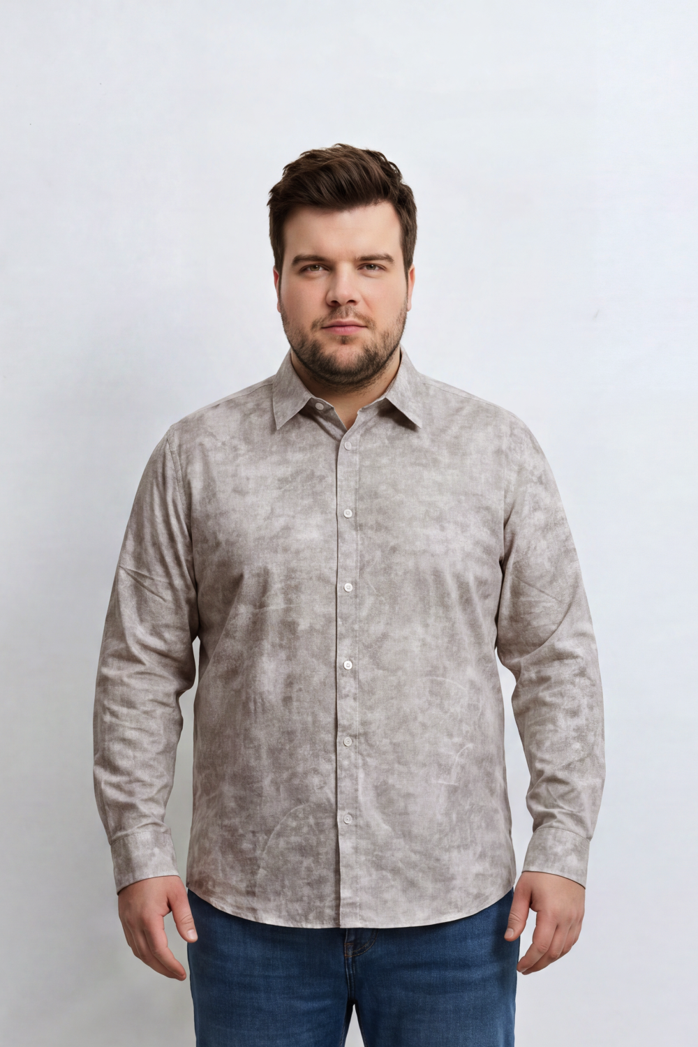 Men's Tomato Store Big Size Washed Oversized Shirt Cloud Dye Effect Long Sleeve Button Front Soft Textured Finish