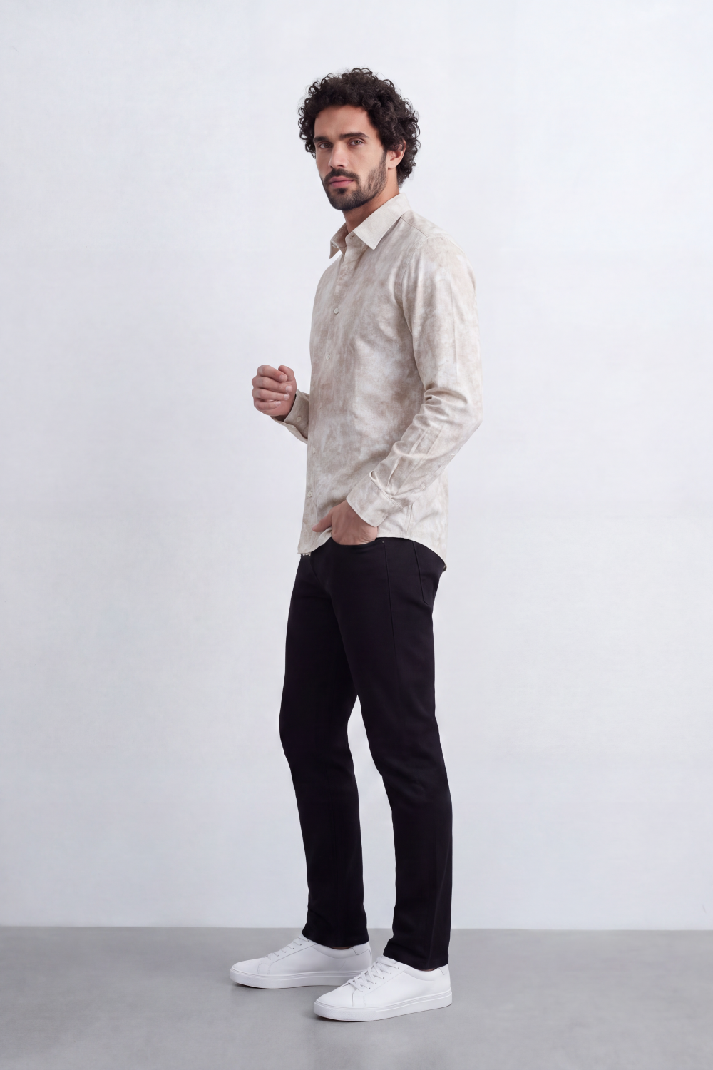 Men's Tomato Store Long Sleeve Patterned Casual Shirt With Classic Collar And Slim Fit Styling