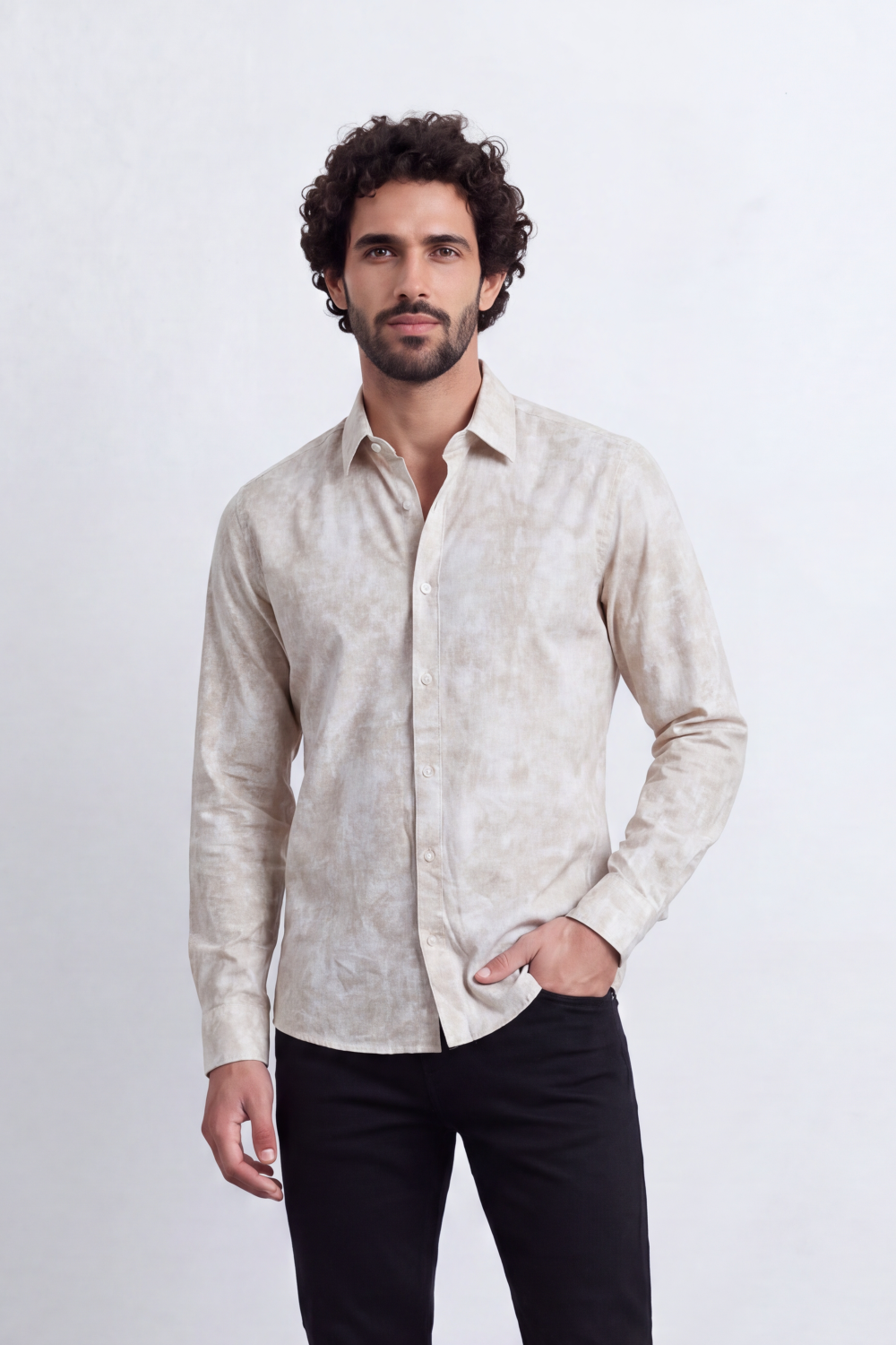 Men's Tomato Store Long Sleeve Patterned Casual Shirt With Classic Collar And Slim Fit Styling