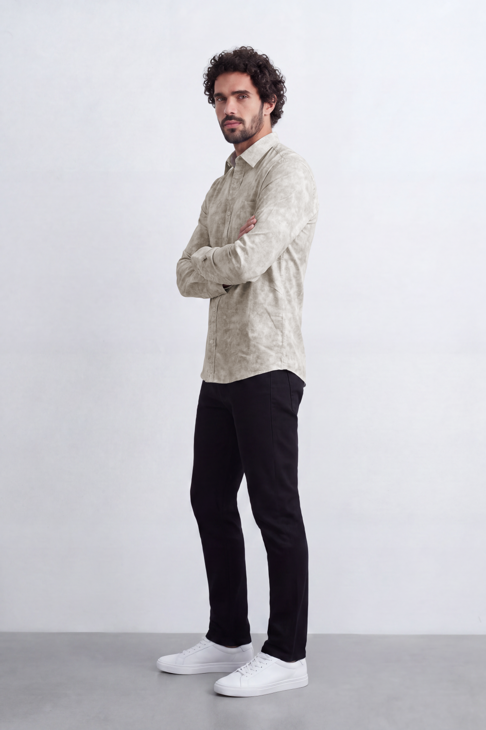 Men's Tomato Store Long Sleeve Patterned Casual Shirt With Classic Collar And Slim Fit Styling