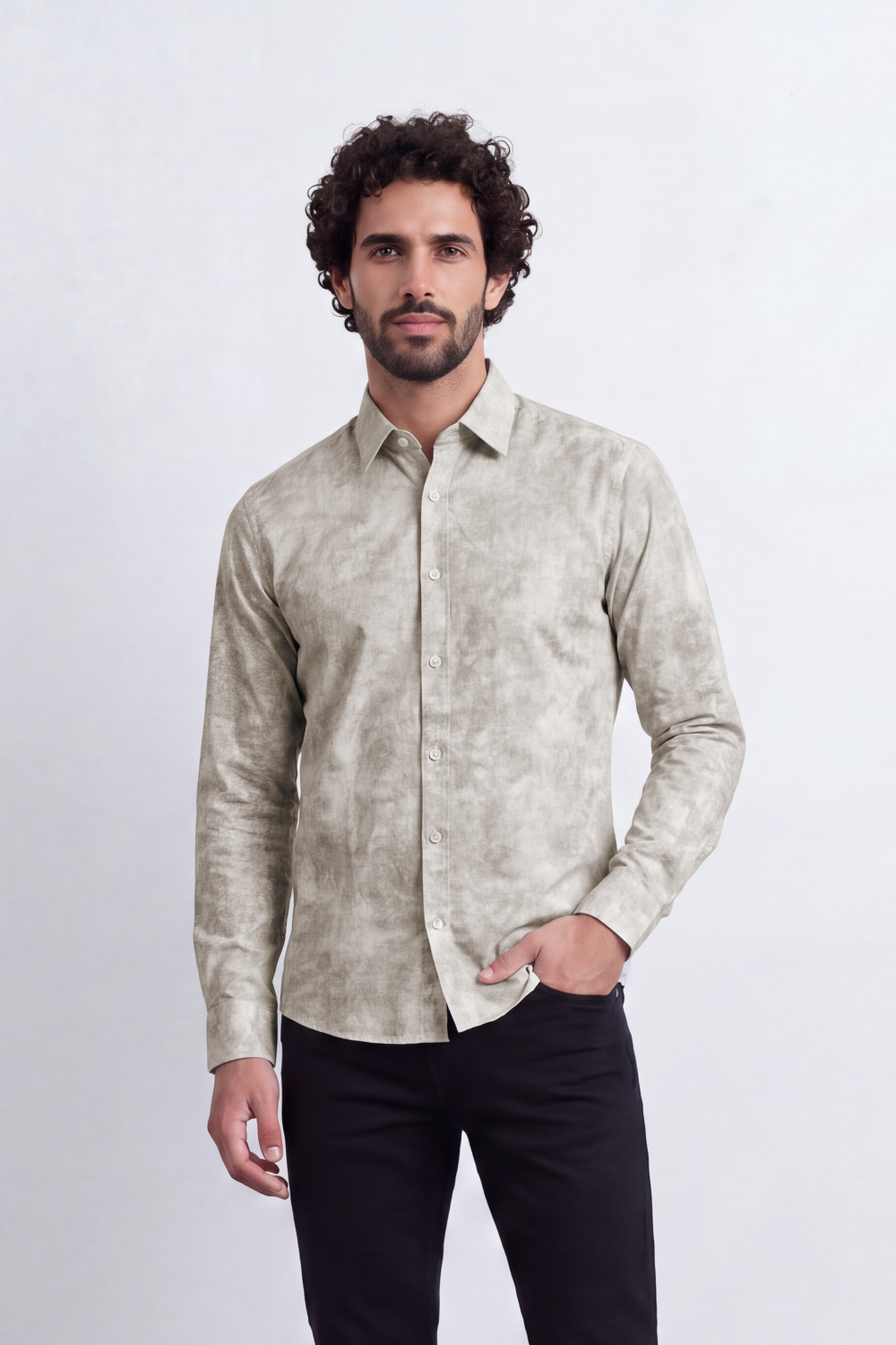Men's Tomato Store Long Sleeve Patterned Casual Shirt With Classic Collar And Slim Fit Styling