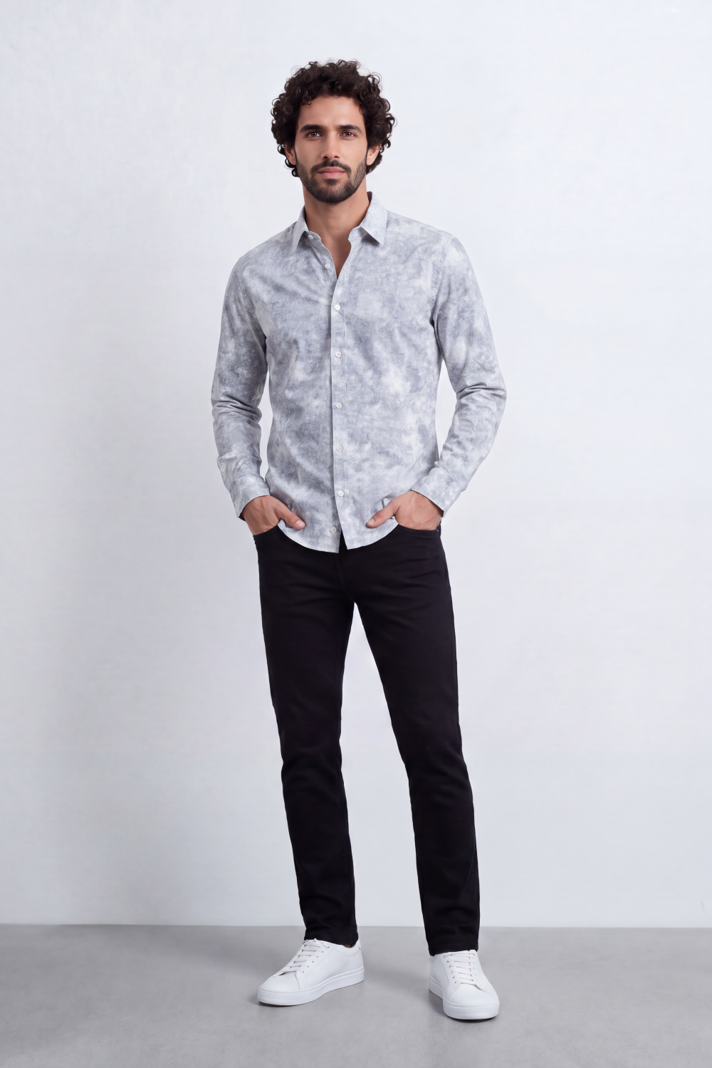 Men's Tomato Store Long Sleeve Patterned Casual Shirt With Classic Collar And Slim Fit Styling
