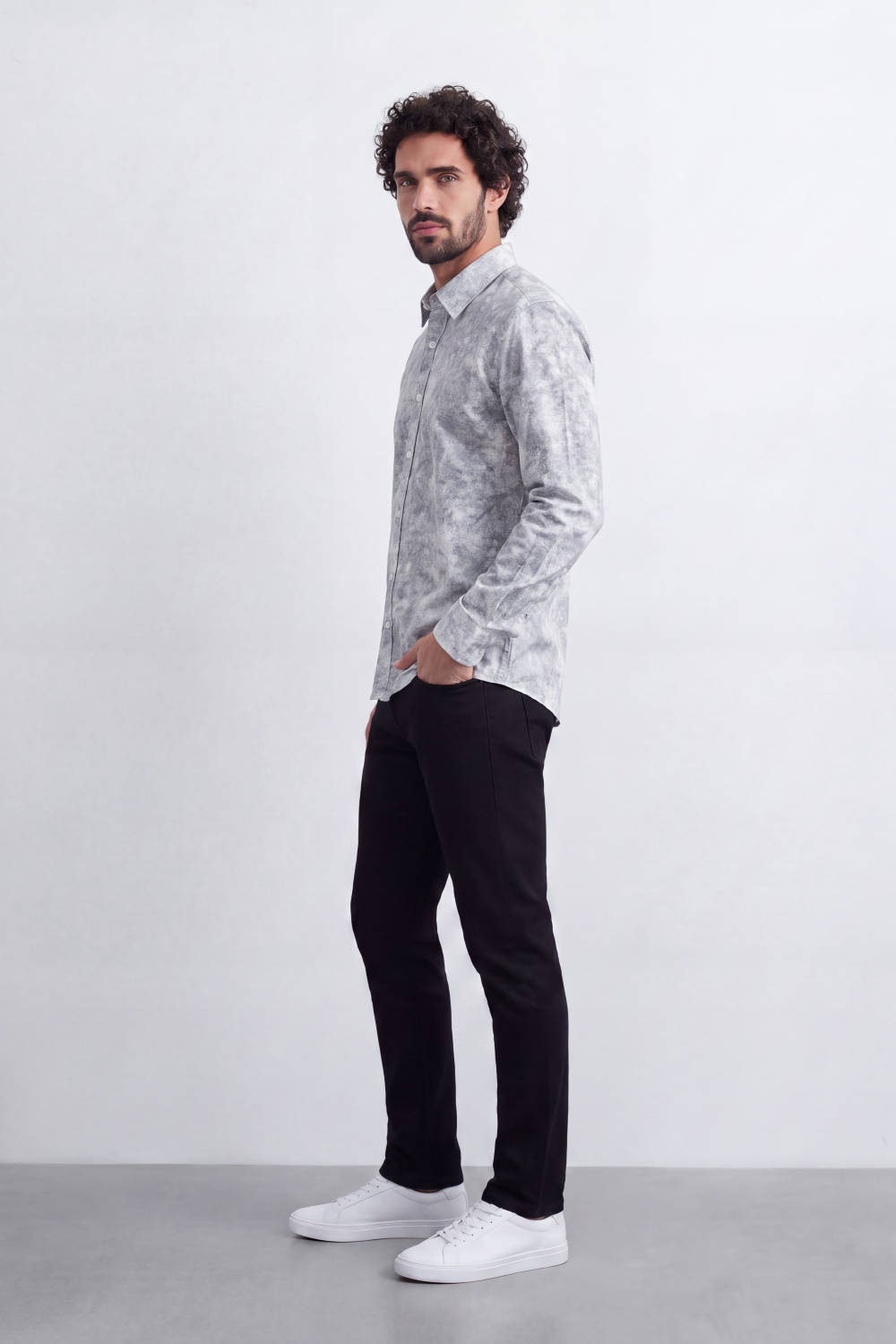 Men's Tomato Store Long Sleeve Patterned Casual Shirt With Classic Collar And Slim Fit Styling