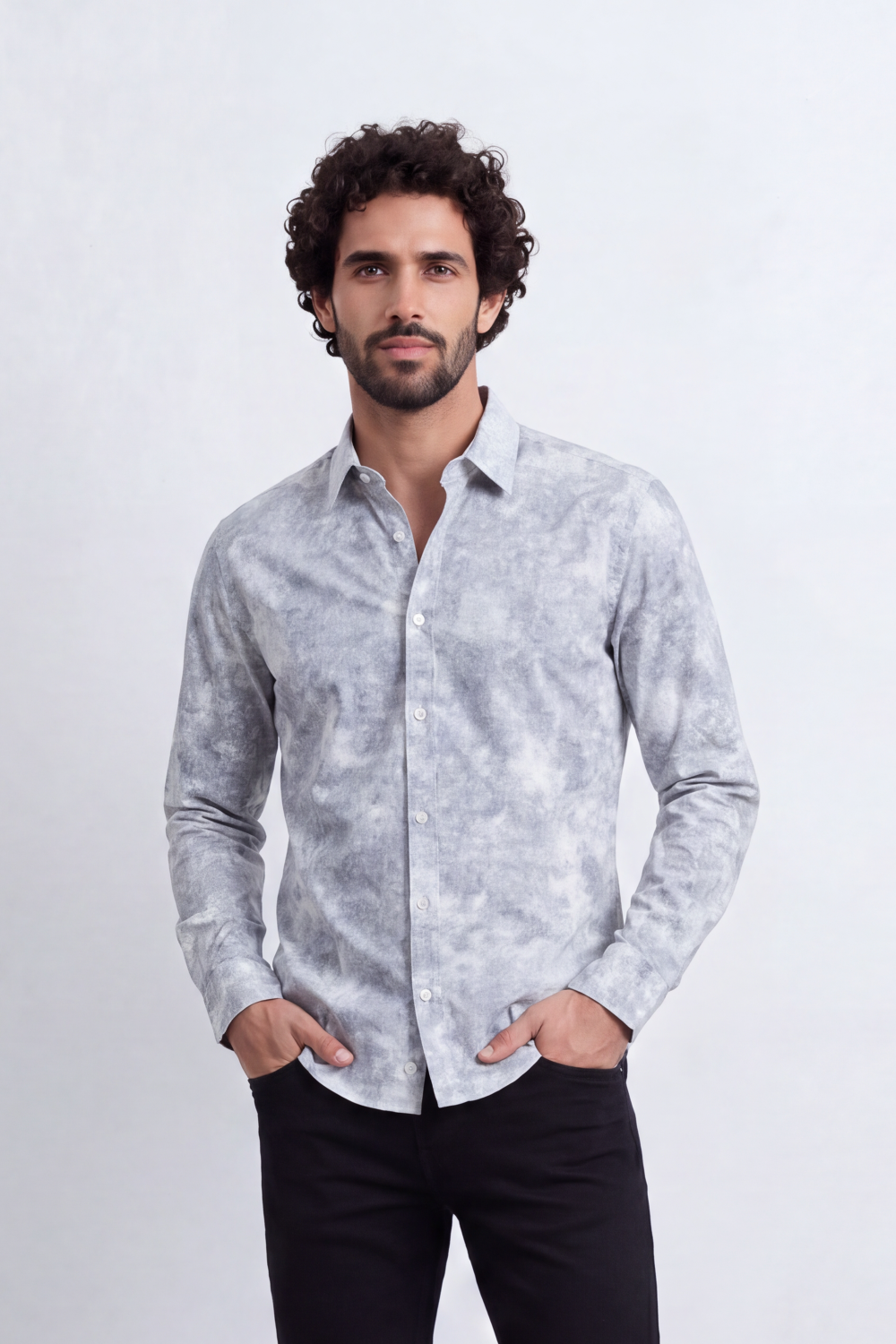Men's Tomato Store Long Sleeve Patterned Casual Shirt With Classic Collar And Slim Fit Styling