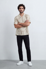Men’s Tomato Store Cloud Sketch Resort Shirt Faded Botanical Wash Print Moves Across Crinkle Grain
