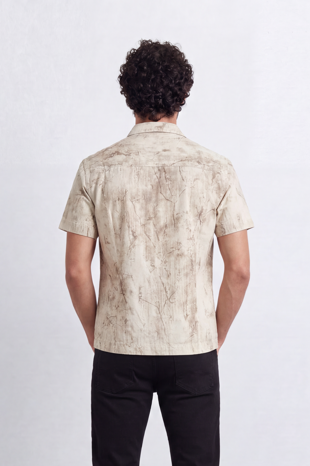 Men’s Tomato Store Cloud Sketch Resort Shirt Faded Botanical Wash Print Moves Across Crinkle Grain