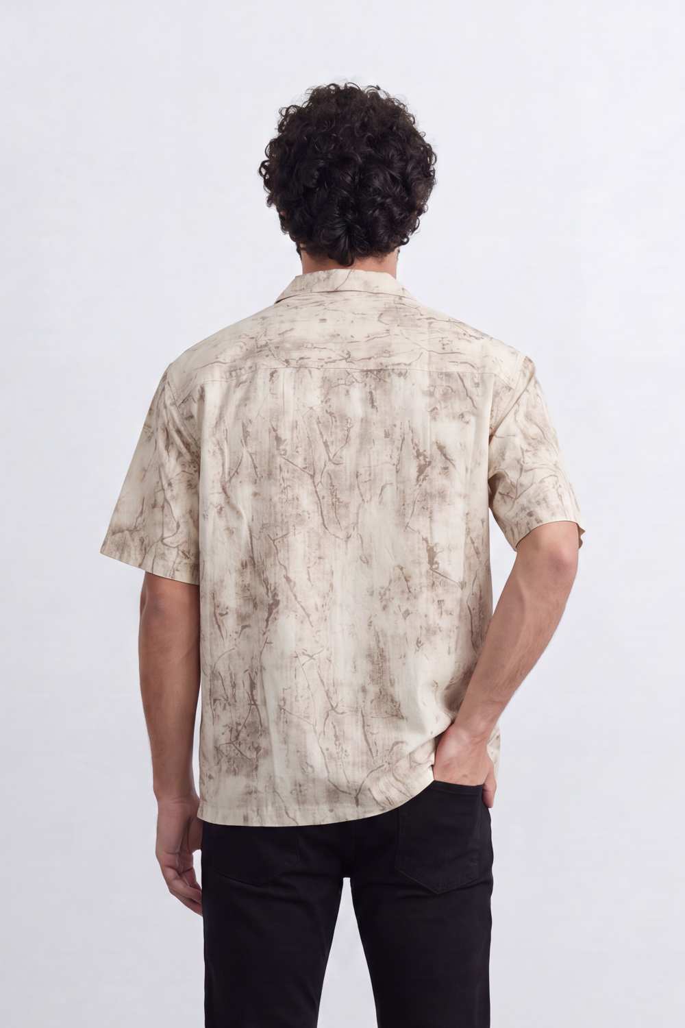 Men’s Tomato Store Cloud Sketch Resort Shirt Faded Botanical Wash Print Moves Across Crinkle Grain