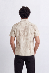 Men’s Tomato Store Cloud Sketch Resort Shirt Faded Botanical Wash Print Moves Across Crinkle Grain