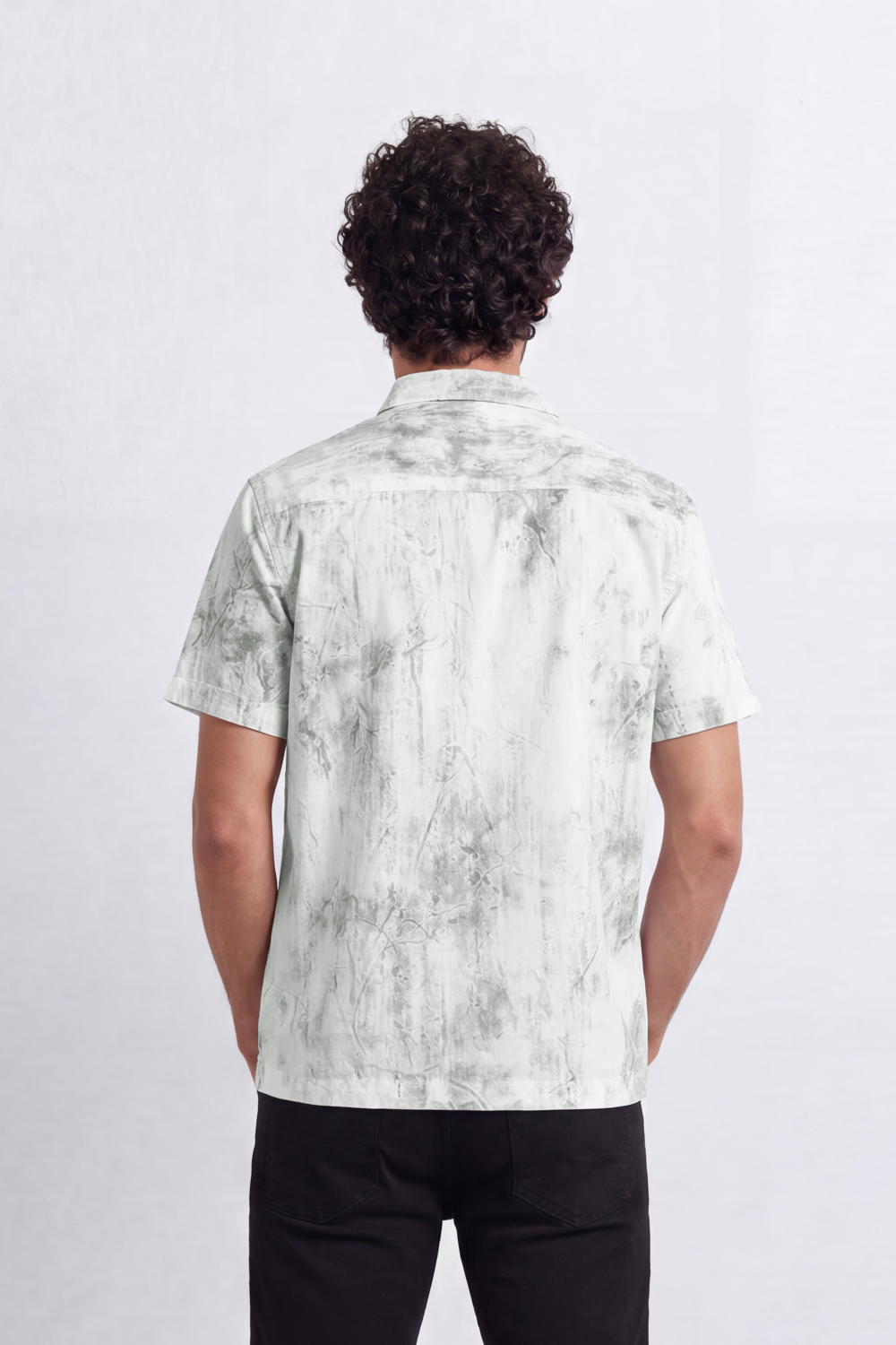 Men’s Tomato Store Cloud Sketch Resort Shirt Faded Botanical Wash Print Moves Across Crinkle Grain