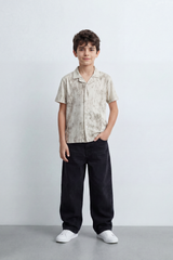 Boy's Tomato Store Cloud Sketch Resort Shirt Faded Botanical Wash Print Moves Across Crinkle Grain