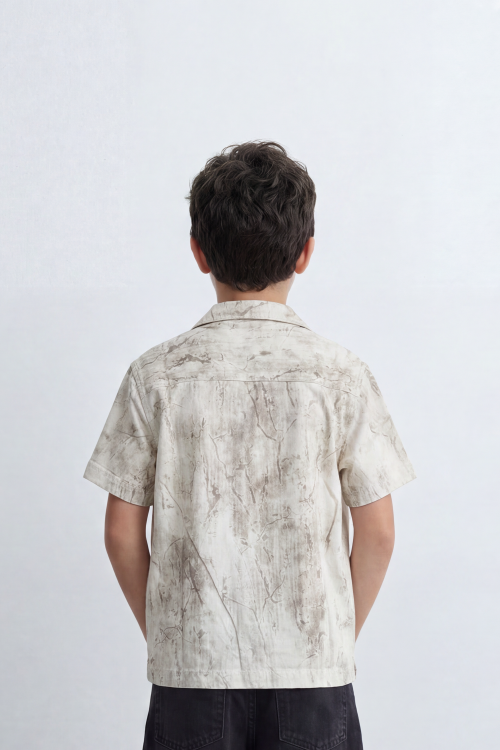Boy's Tomato Store Cloud Sketch Resort Shirt Faded Botanical Wash Print Moves Across Crinkle Grain