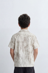 Boy's Tomato Store Cloud Sketch Resort Shirt Faded Botanical Wash Print Moves Across Crinkle Grain