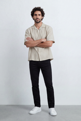 Men’s Tomato Store Midnight Crinkle Resort Box Fit Shirt Vertical Crushed Texture Gives Plain Body Laidback