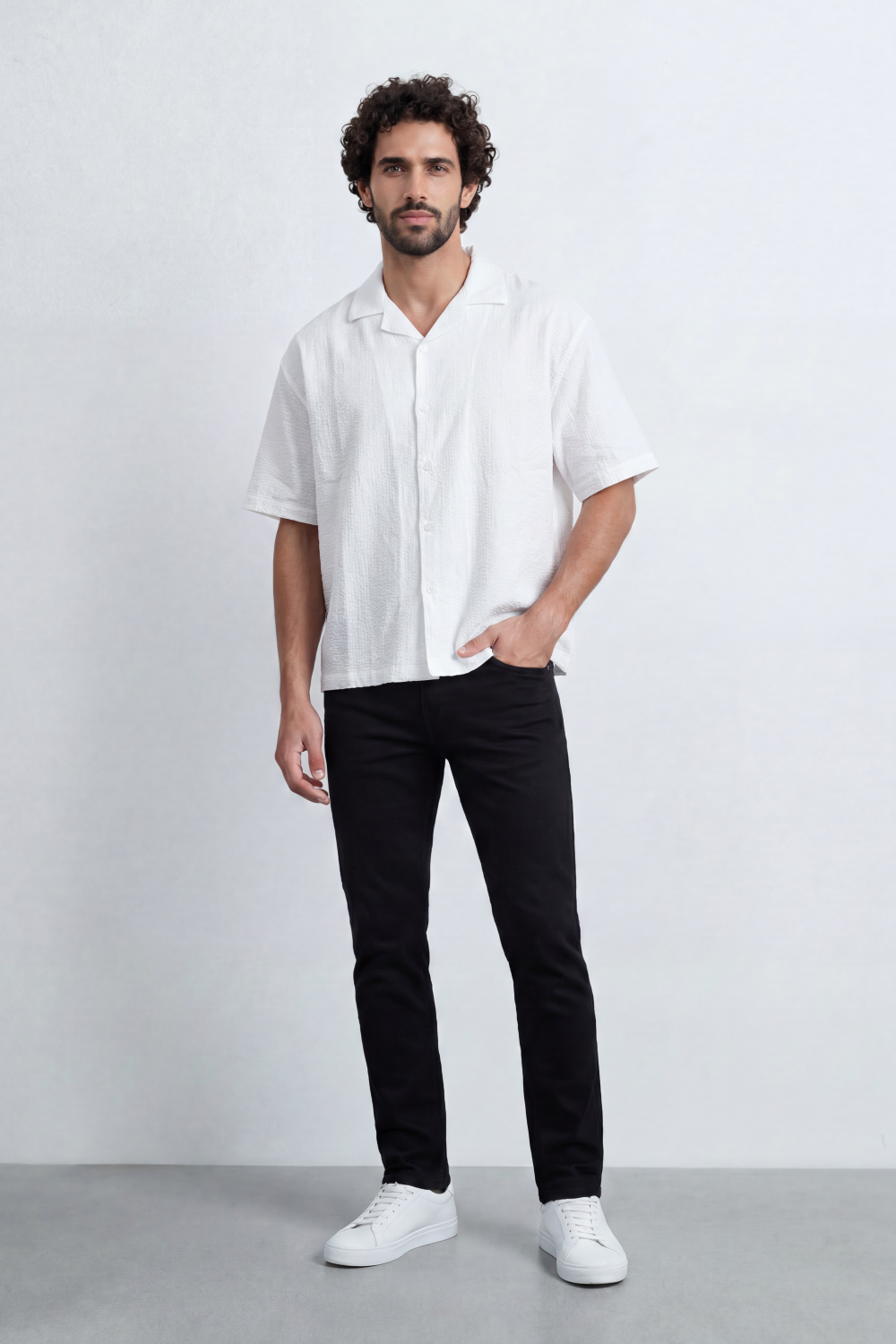 Men’s Tomato Store Midnight Crinkle Resort Box Fit Shirt Vertical Crushed Texture Gives Plain Body Laidback