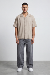 Men’s Tomato Store Palma Crinkle Shirt Paper Grain Texture Across Clean Plain Surface Button Front