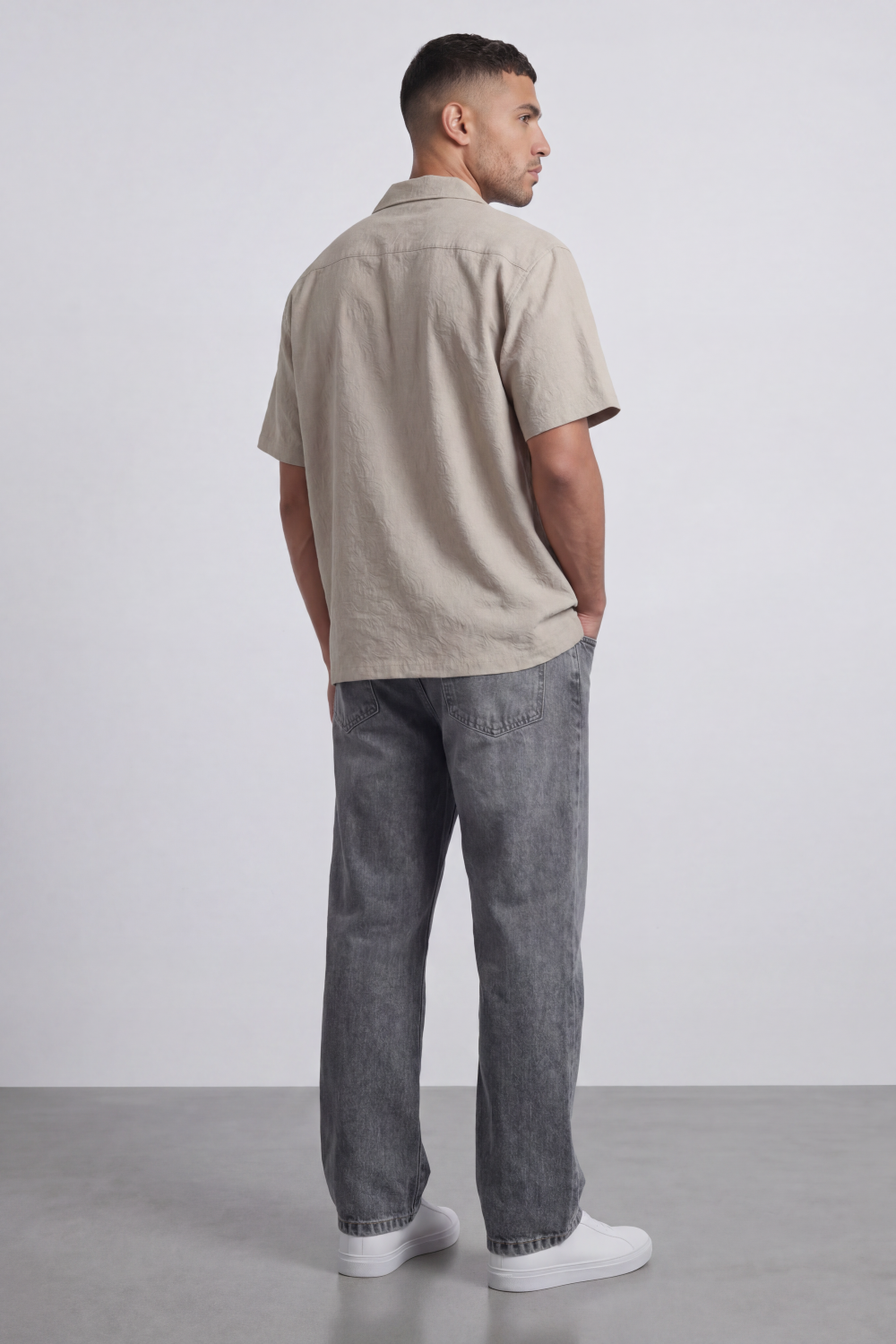 Men’s Tomato Store Palma Crinkle Shirt Paper Grain Texture Across Clean Plain Surface Button Front
