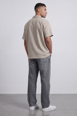Men’s Tomato Store Palma Crinkle Shirt Paper Grain Texture Across Clean Plain Surface Button Front