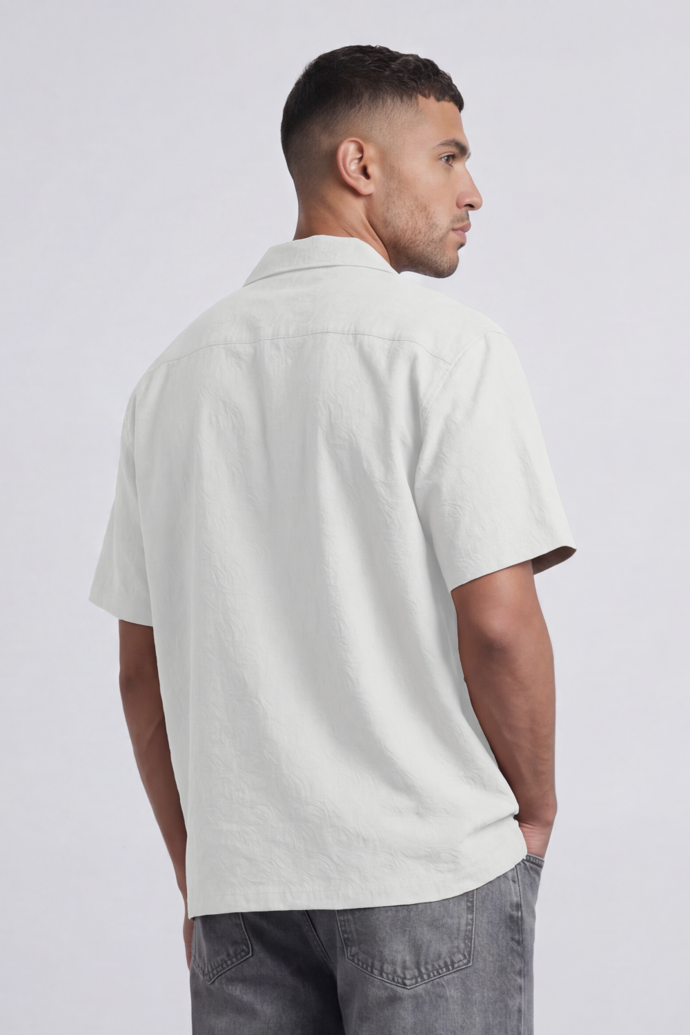 Men’s Tomato Store Palma Crinkle Shirt Paper Grain Texture Across Clean Plain Surface Button Front